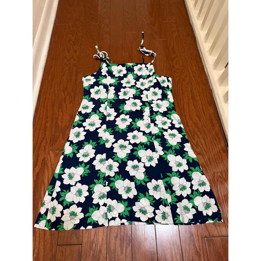 Navy Blue Floral Mini Dress Tie‎ Shoulder Sleeveless Summer Shift Dress